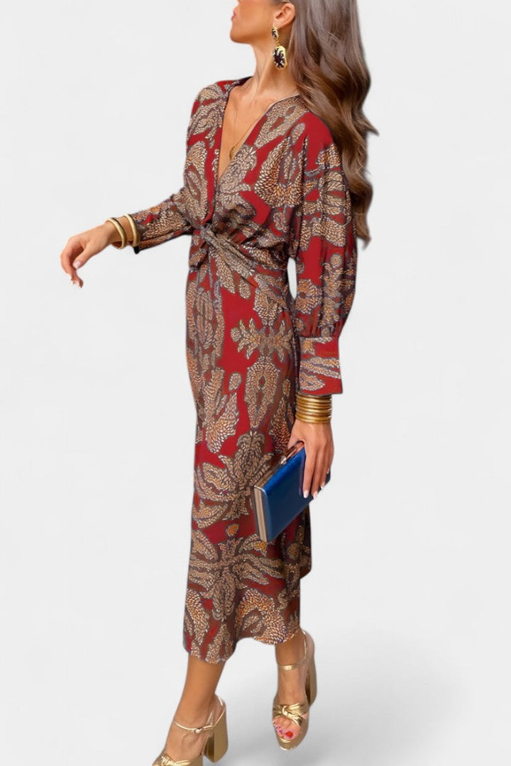 Elara Robe Maxi avec Décolleté en V et Nœud Frontal