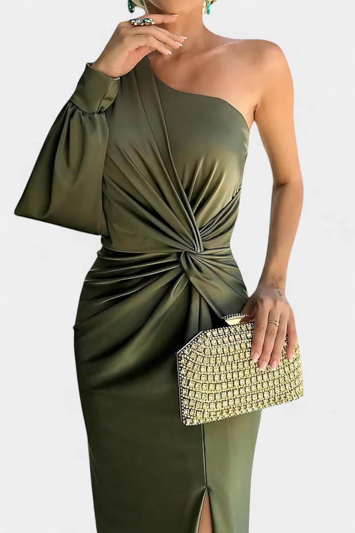 Robe Asymétrique Drapée Charlotte à Une Épaule
