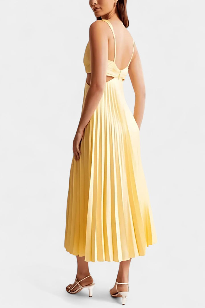 Robe Selena Sans Manches Plissée avec Fente Latérale et Détail Tordu