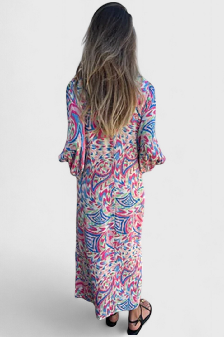 Carmina Robe Maxi Bohémienne avec Décolleté en V et Imprimé Abstrait