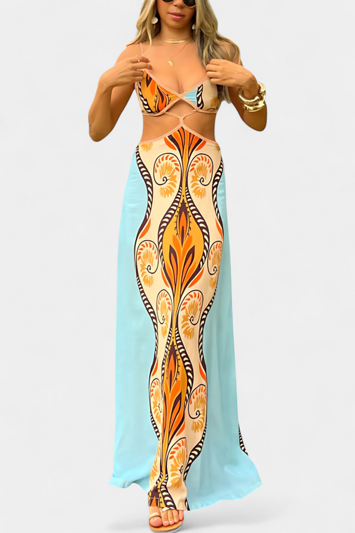 Sytella Robe Cut-Out avec Imprimé Abstrait et Dos Nu