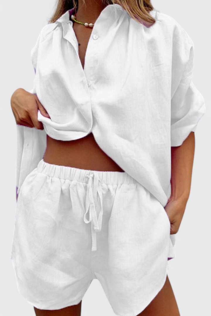 Ensemble Anika de Deux Pièces avec Chemise à Boutons et Shorts à Corde