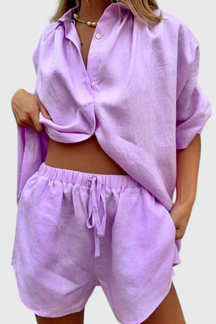 Ensemble Anika de Deux Pièces avec Chemise à Boutons et Shorts à Corde