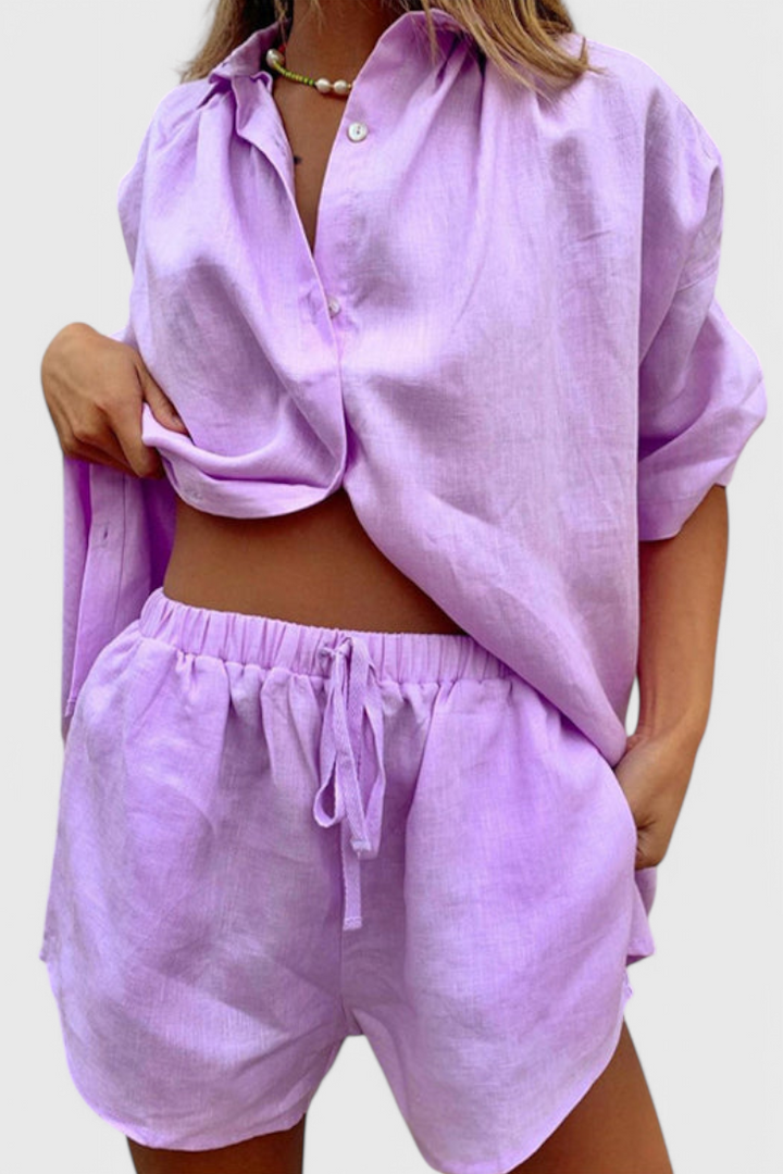 Ensemble Anika de Deux Pièces avec Chemise à Boutons et Shorts à Corde