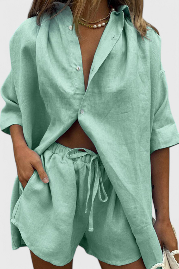 Ensemble Anika de Deux Pièces avec Chemise à Boutons et Shorts à Corde