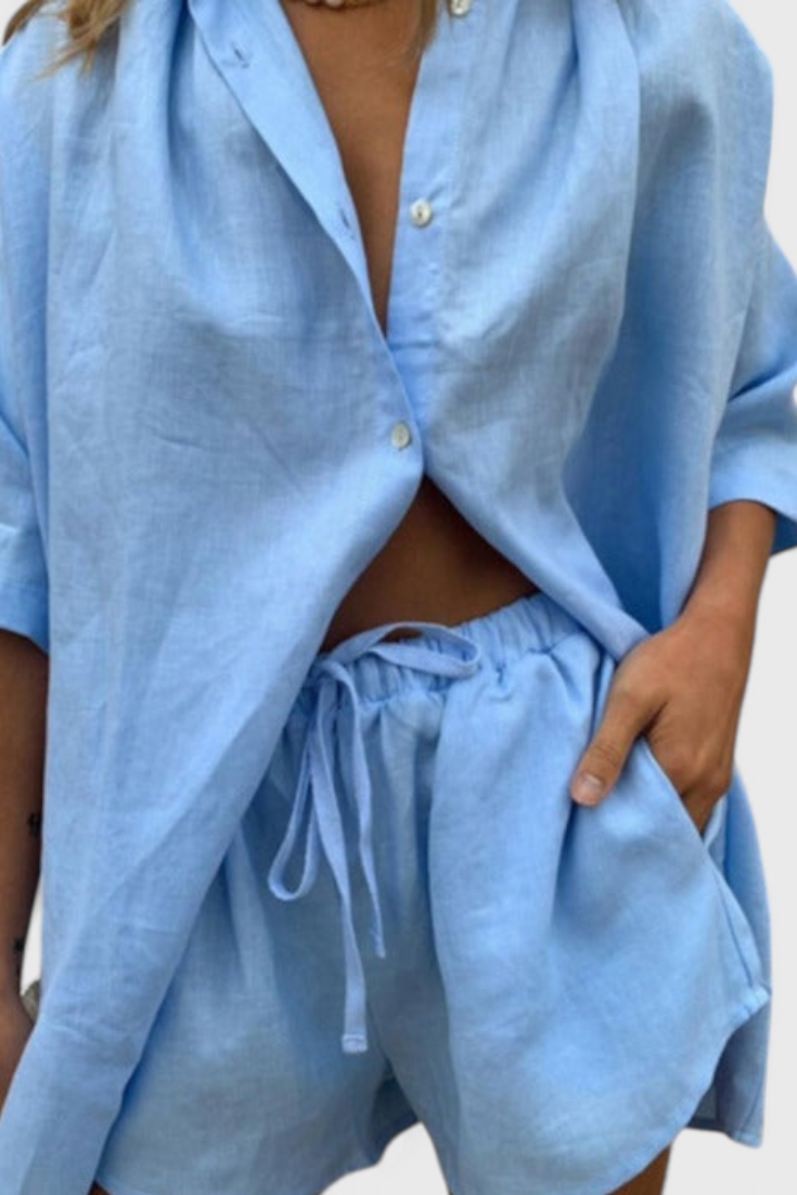 Ensemble Anika de Deux Pièces avec Chemise à Boutons et Shorts à Corde