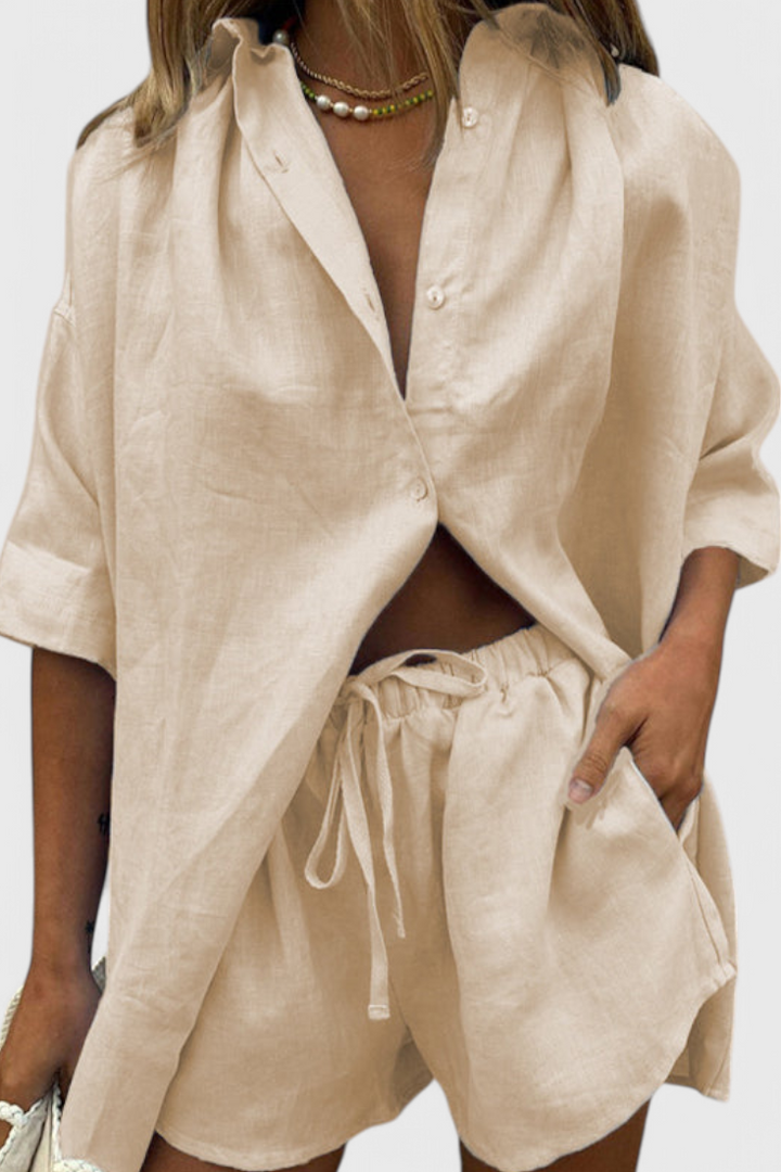 Ensemble Anika de Deux Pièces avec Chemise à Boutons et Shorts à Corde