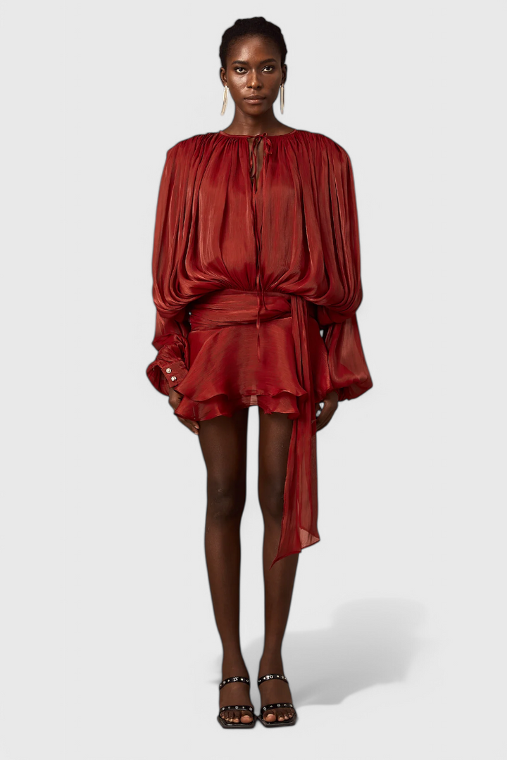 Aurore Robe Mini avec Volants et Plis Complets