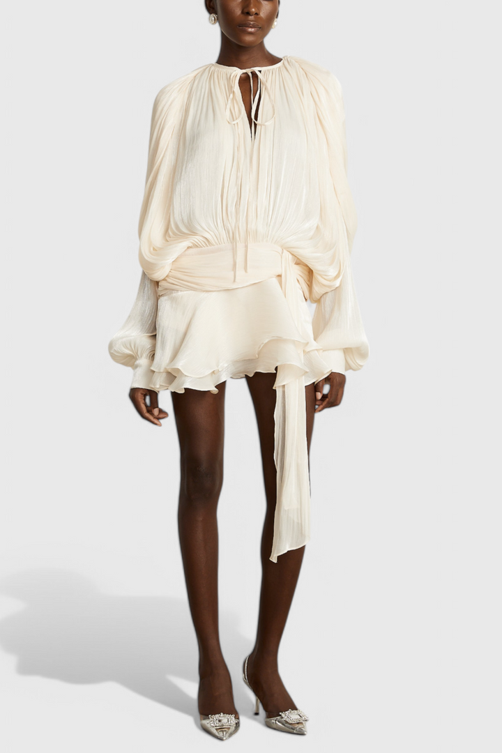 Aurore Robe Mini avec Volants et Plis Complets