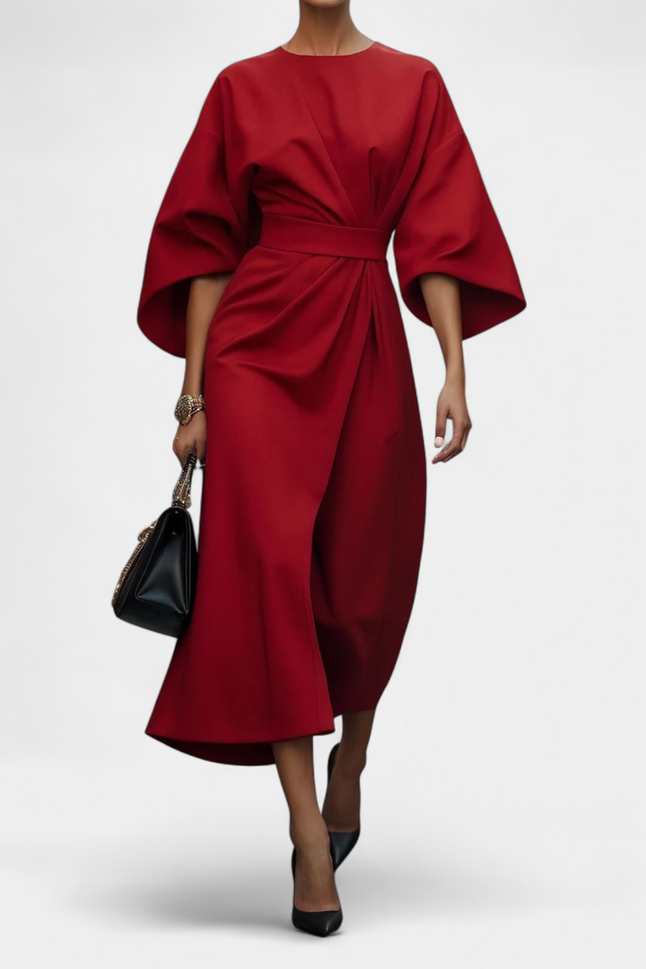 Robe Midi Micaela avec Manches Lantern et Taille Cintrée