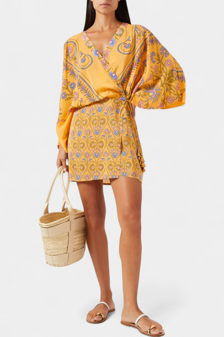 Robe Boho Candela avec Imprimé Floral et Décolleté en V Croisé