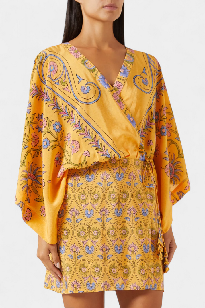 Robe Boho Candela avec Imprimé Floral et Décolleté en V Croisé