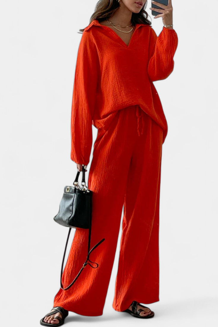Aya Ensemble de Deux Pièces en Coton avec Décolleté en V