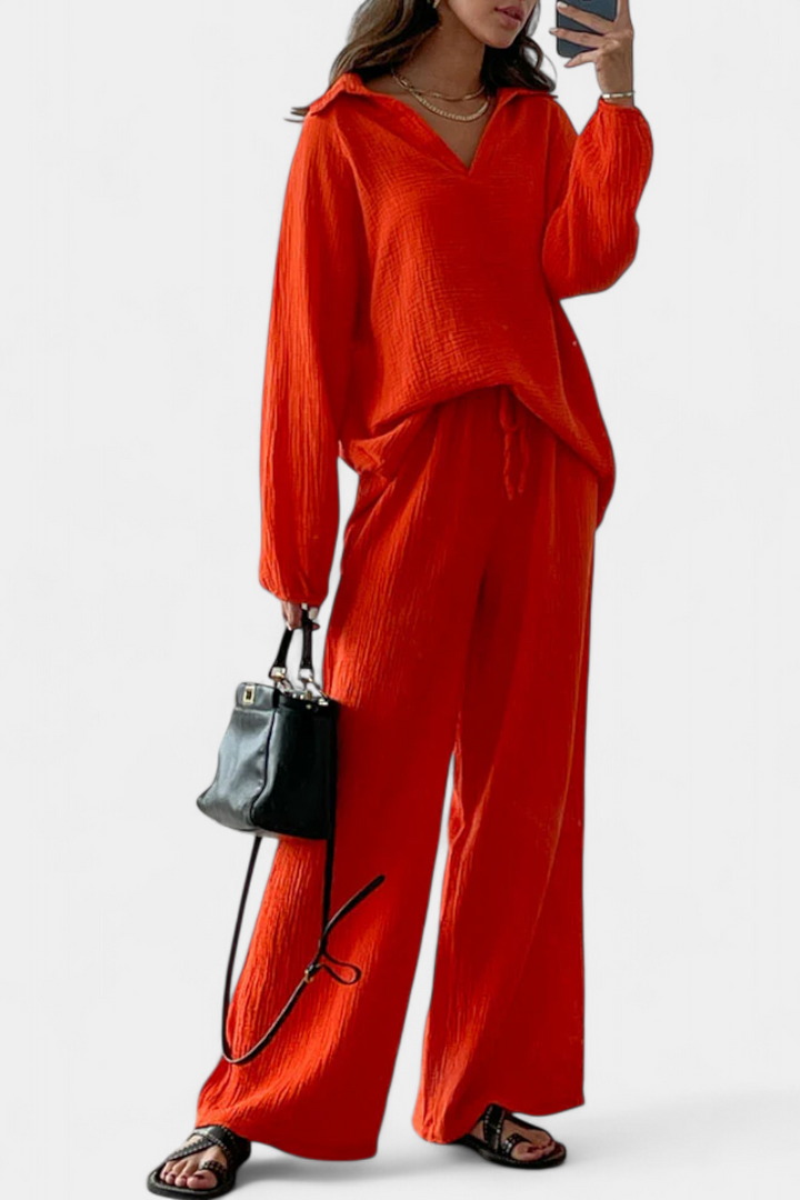 Aya Ensemble de Deux Pièces en Coton avec Décolleté en V