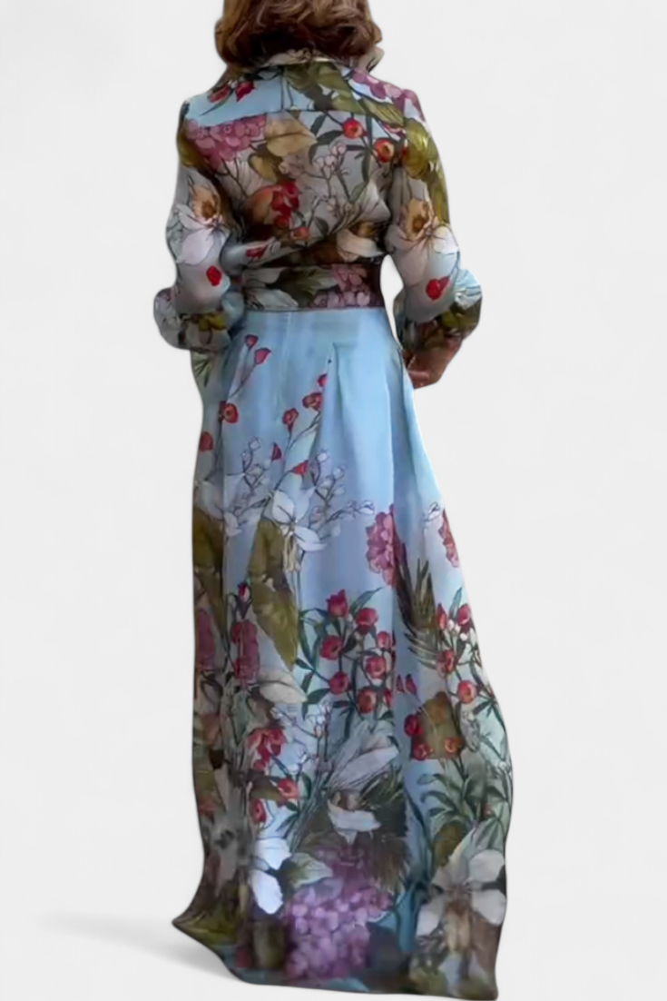 Sanne Ensemble Élégant Imprimé de Chemise et Pantalon Fluide