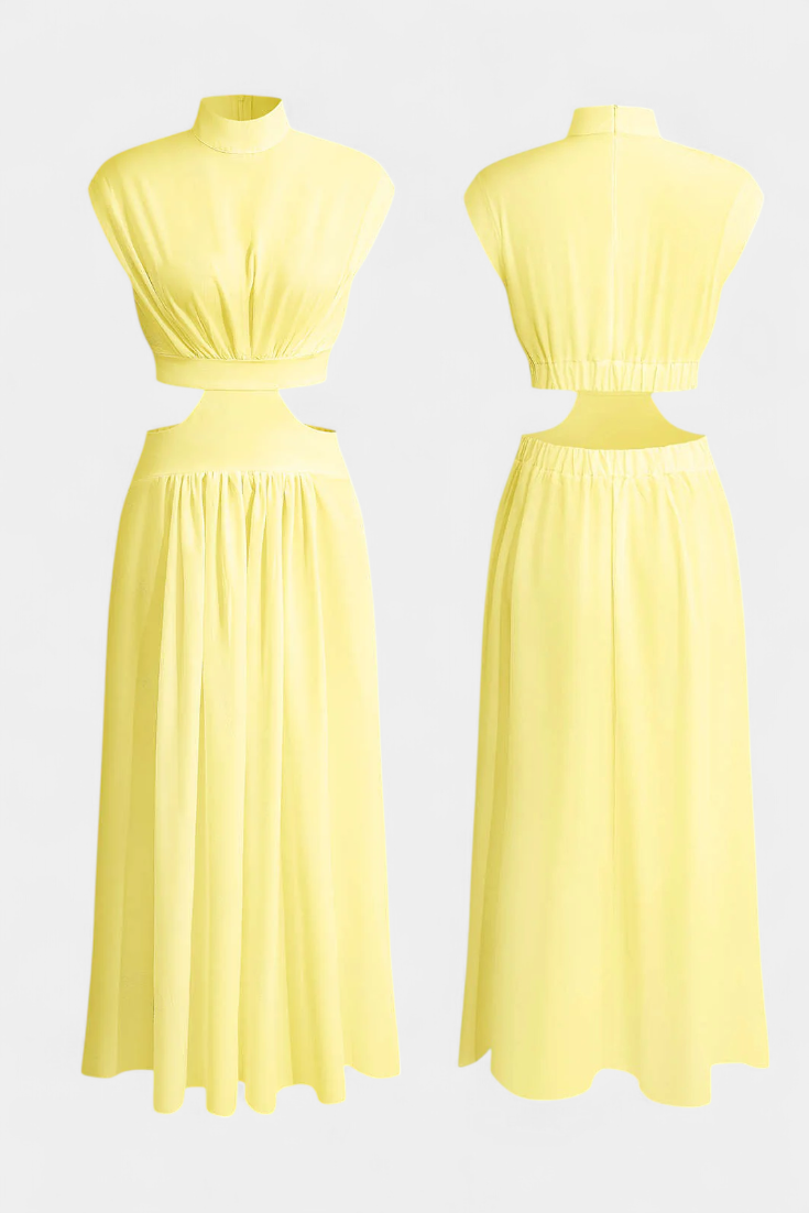 Jocelyn Ensemble Long Minimaliste avec Col Haut et Fente Latérale