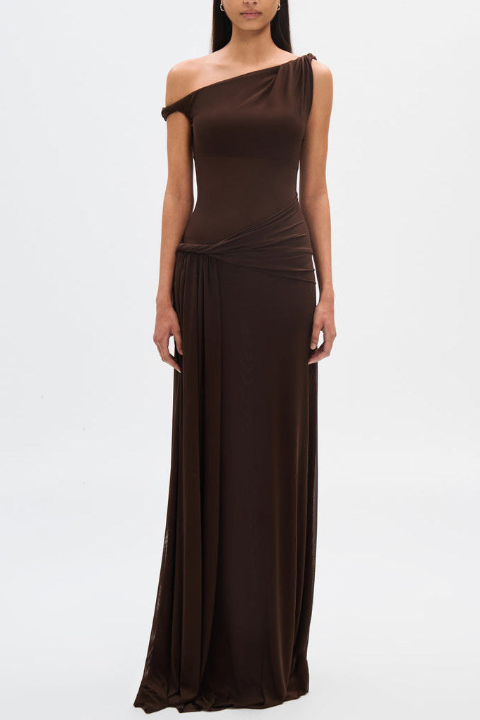 Robe Maxi Eranda en Maille Drapée Off-Shoulder