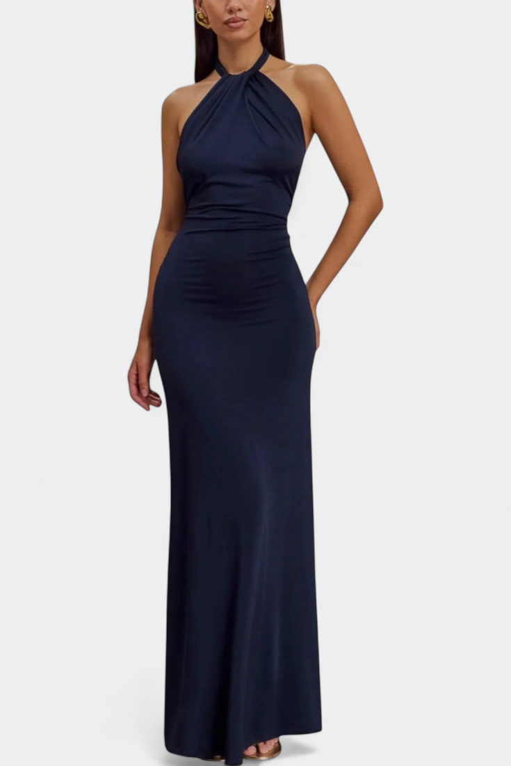 Robe Halter Ajustée Trinity avec Fronces et Dos Nu