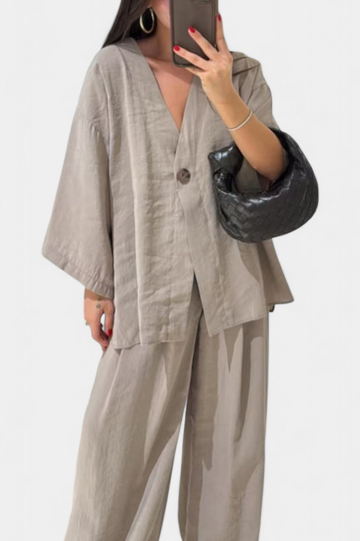 Eli Ensemble Oversize de Top à Col en V et Pantalon Droit