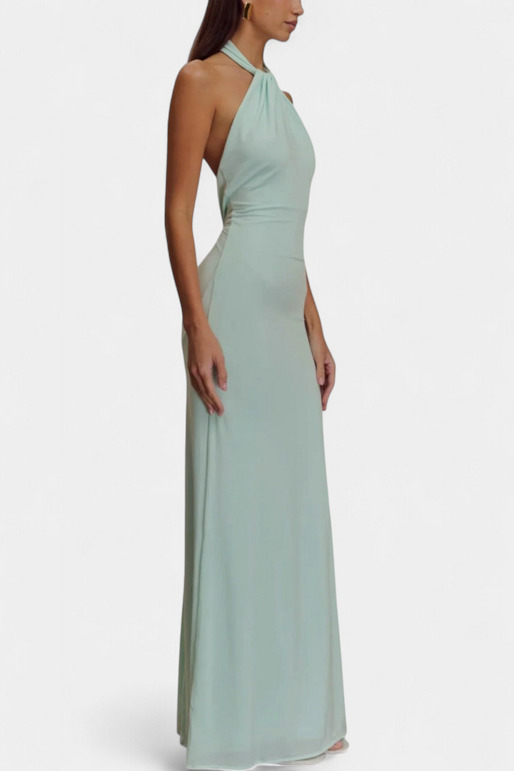 Robe Halter Ajustée Trinity avec Fronces et Dos Nu