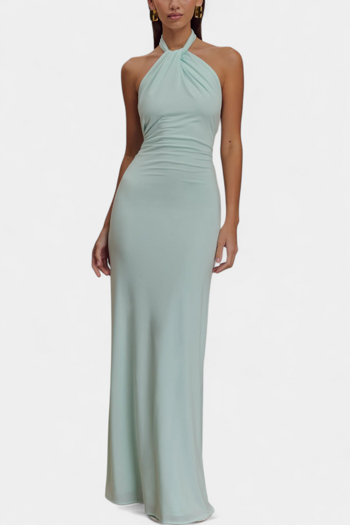 Robe Halter Ajustée Trinity avec Fronces et Dos Nu