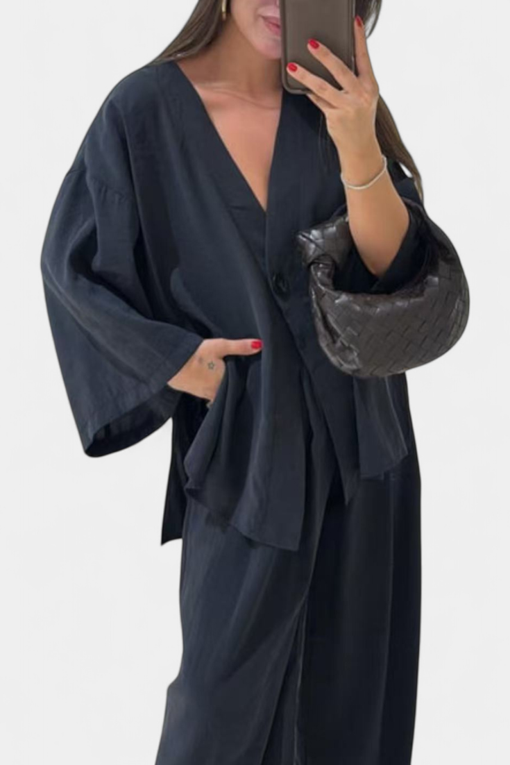 Eli Ensemble Oversize de Top à Col en V et Pantalon Droit