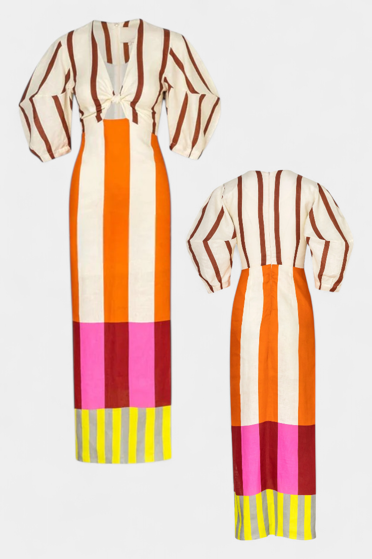 Robe Alison Douce avec Décolleté Avant et Manches Bouffantes