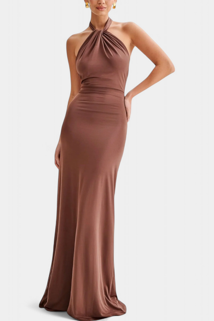 Robe Halter Ajustée Trinity avec Fronces et Dos Nu