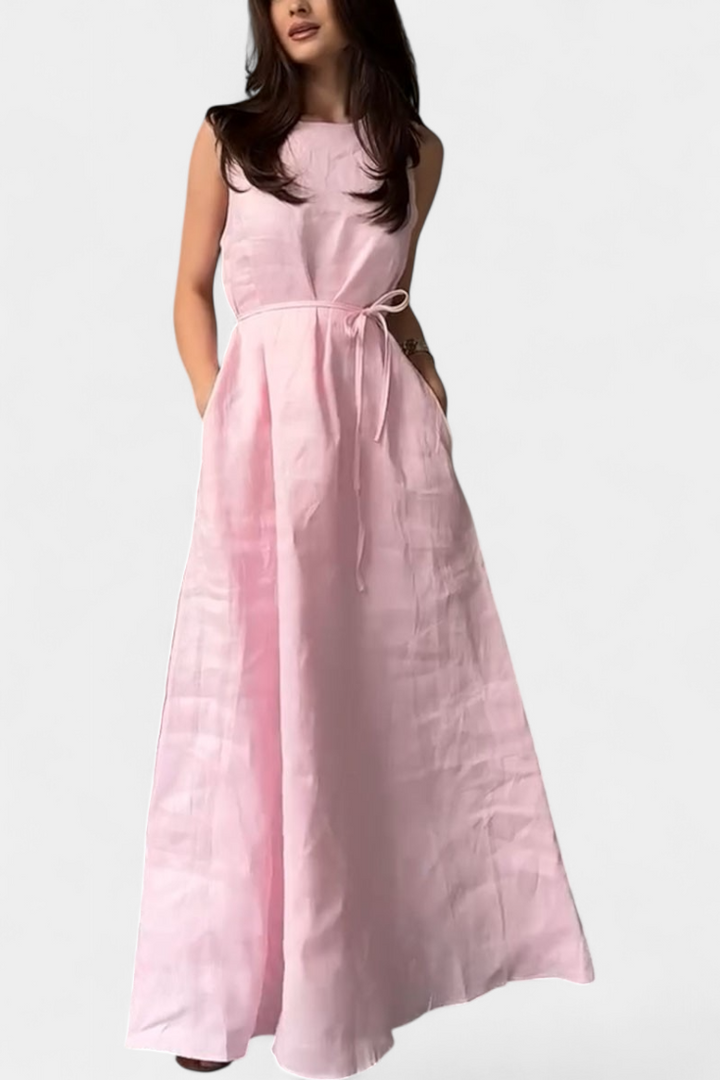Robe Rosetta Douce Sans Manches avec Nœud Réglable