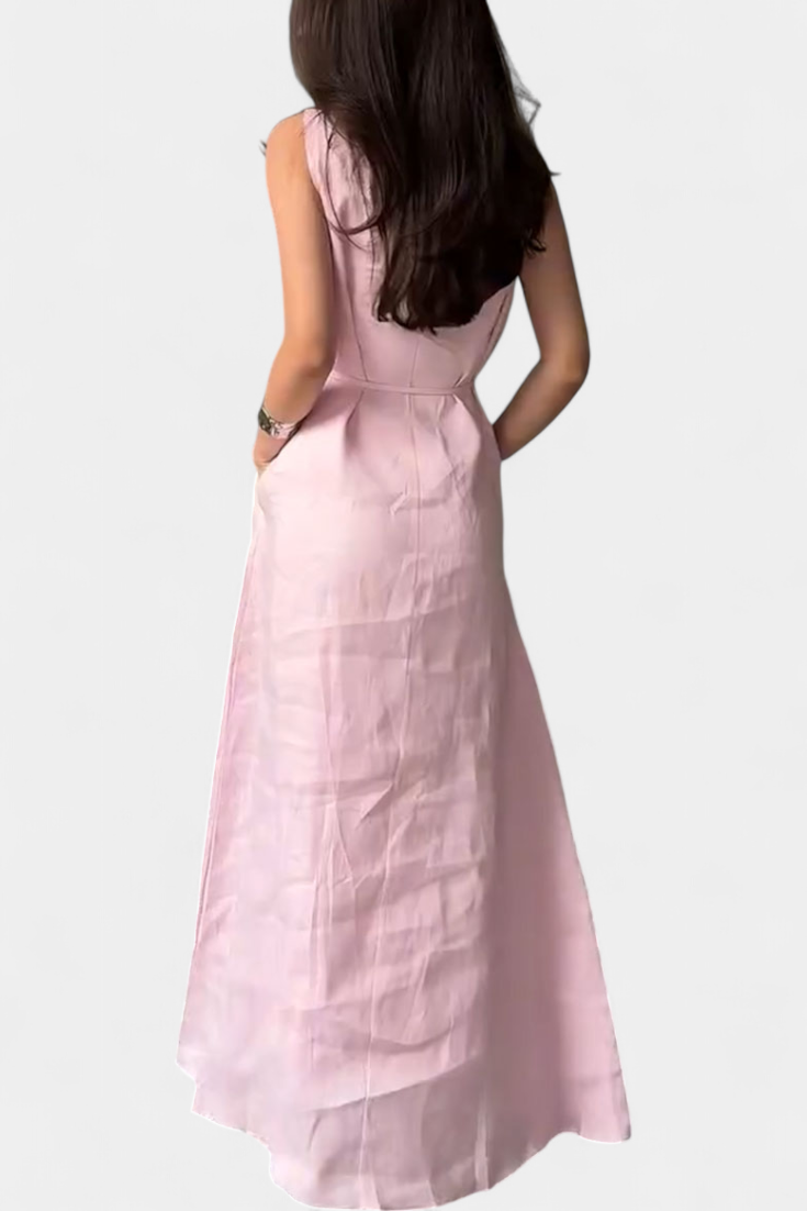 Robe Rosetta Douce Sans Manches avec Nœud Réglable