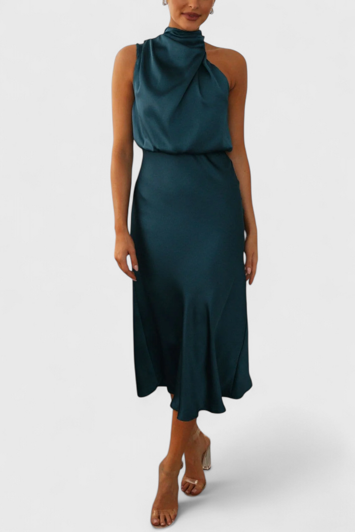 Rina Robe Élégante à Col Halter Drapé