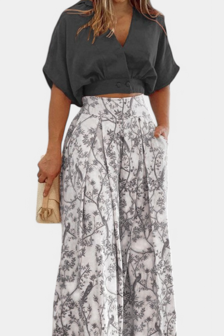 Olivia Ensemble Boho à Col en V et Pantalon Large