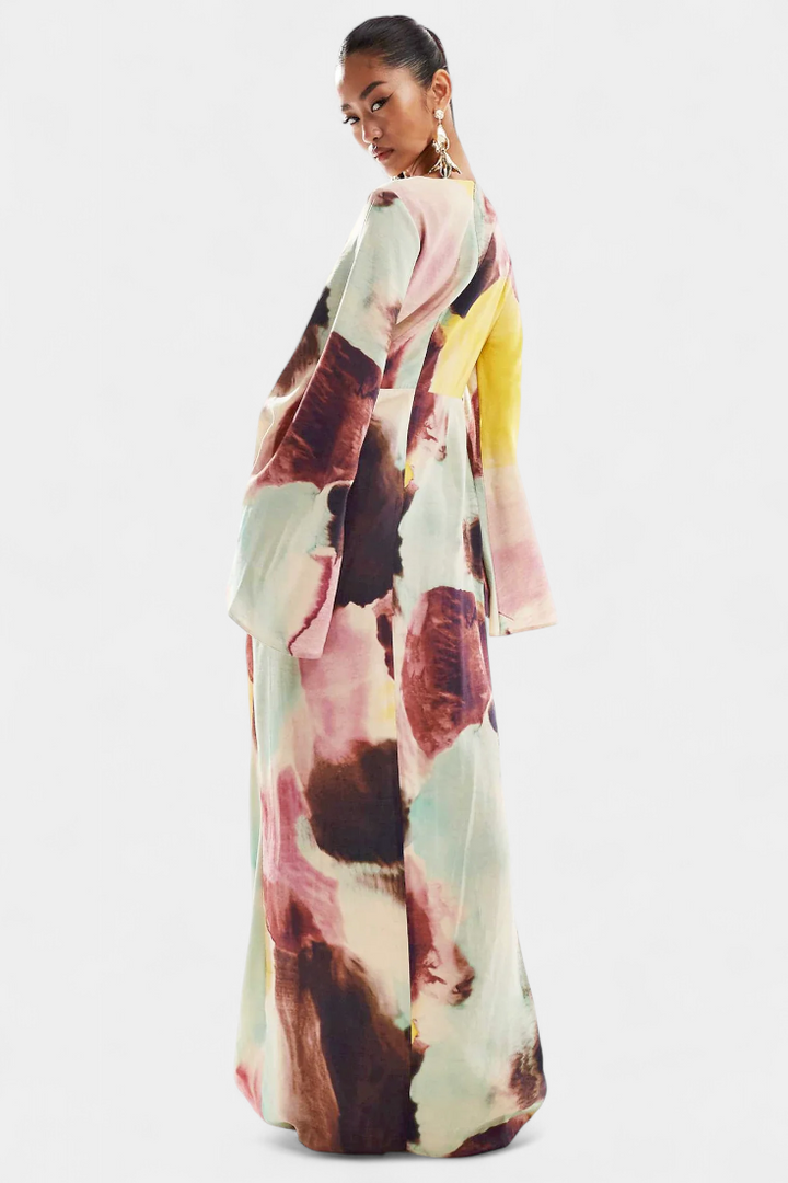 Robe Maxi Dana avec Imprimé Aquarelle et Devant Tordu