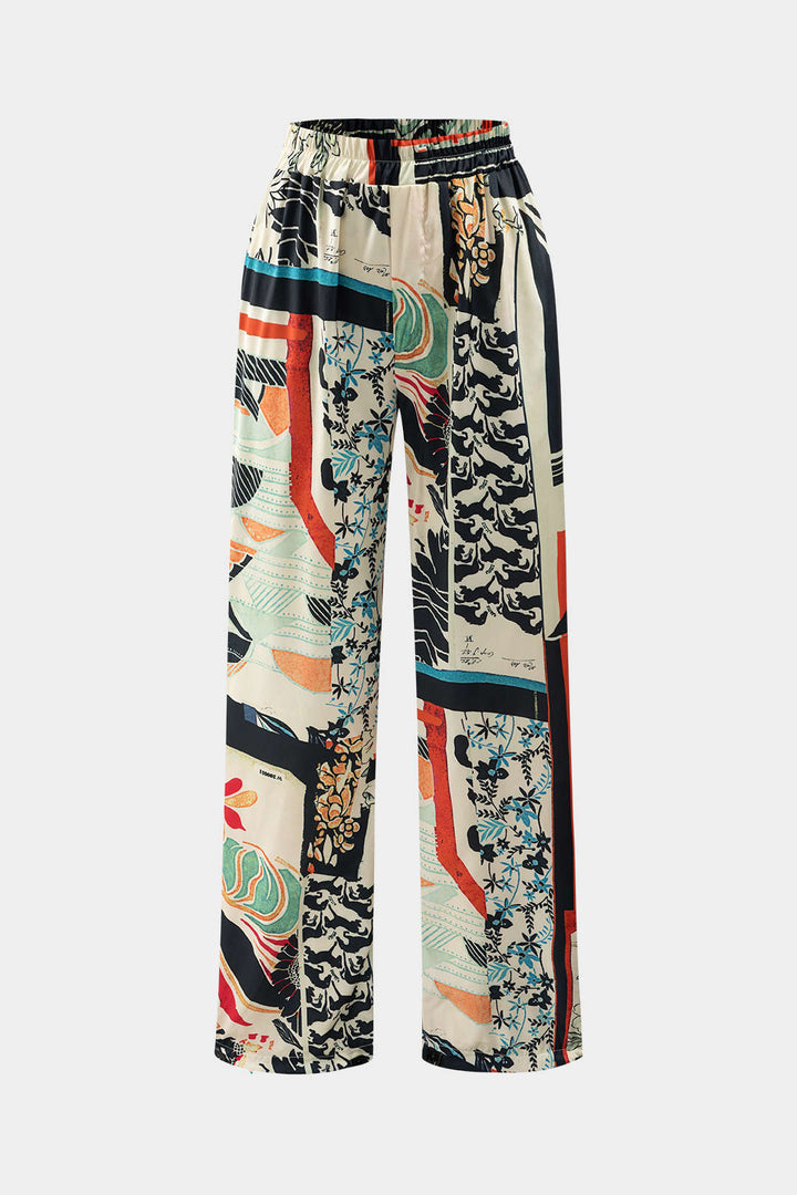 Pantalons Droits Taille Haute avec Imprimé Floral