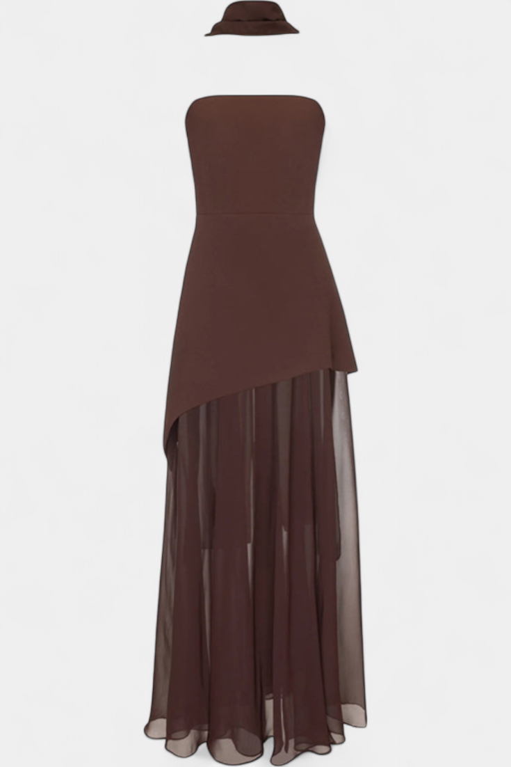 Robe Maxi Celaena en Chiffon Off Shoulder avec Fente Latérale