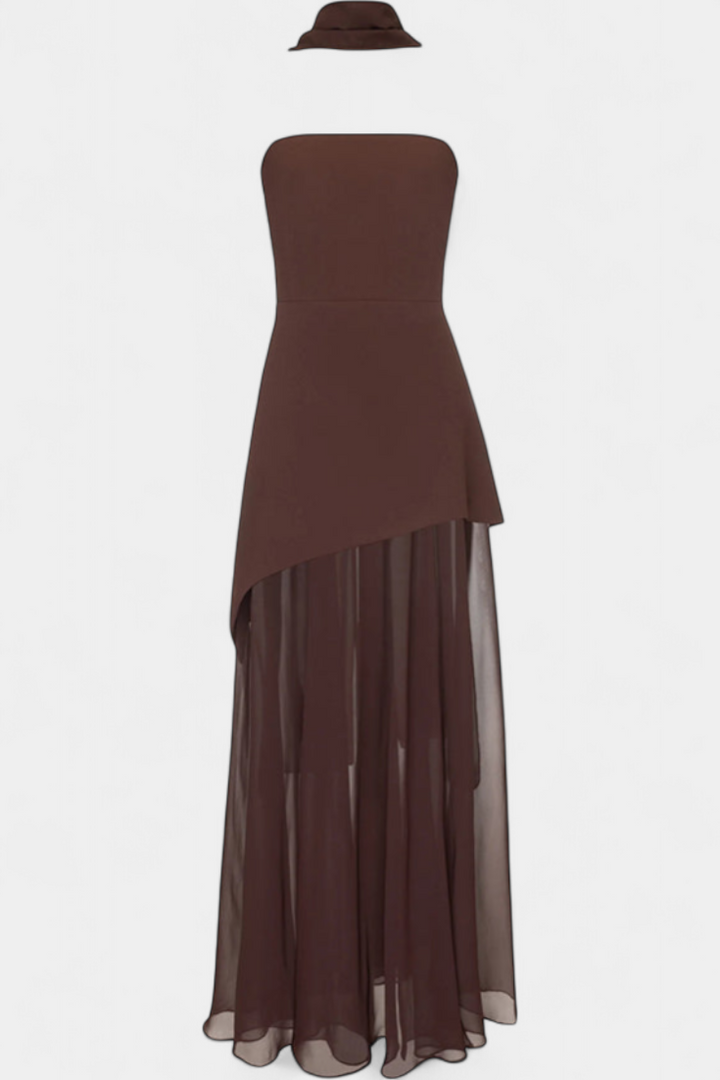 Robe Maxi Celaena en Chiffon Off Shoulder avec Fente Latérale
