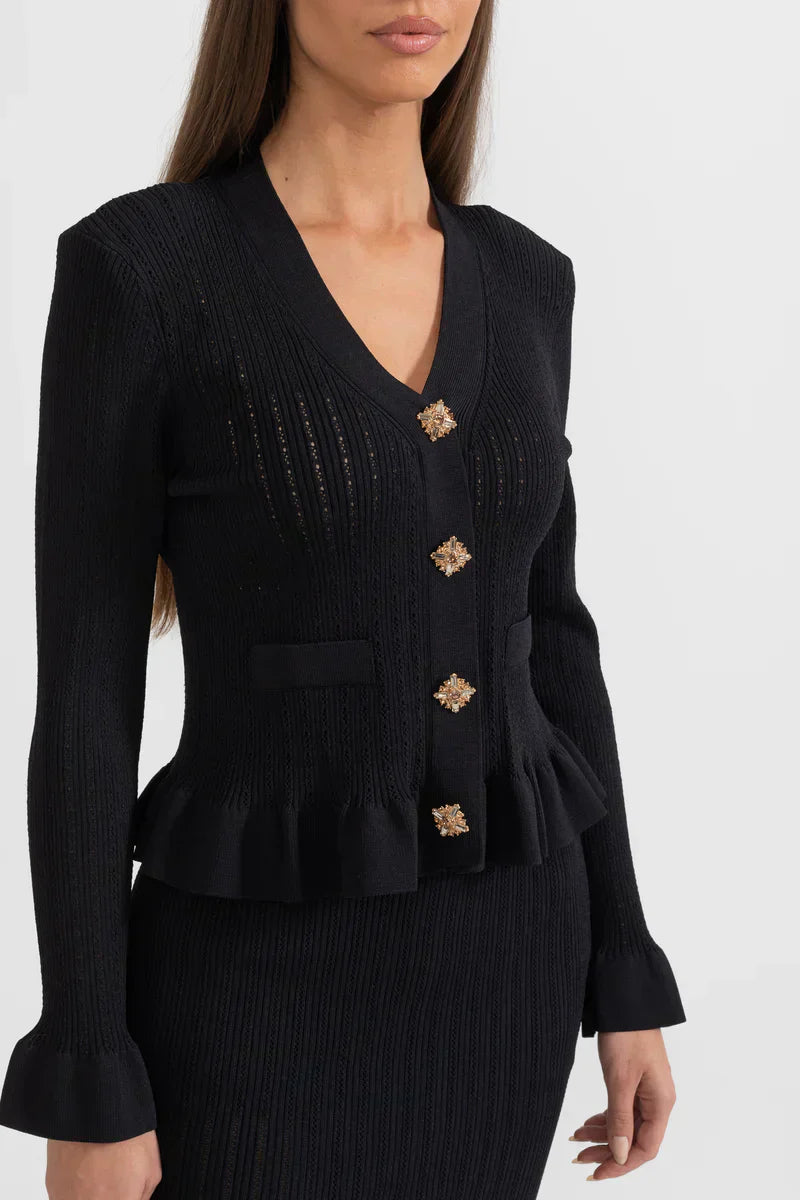 Prudence Ensemble de Robe Midi en Maille Raffinée et Top à Boutons