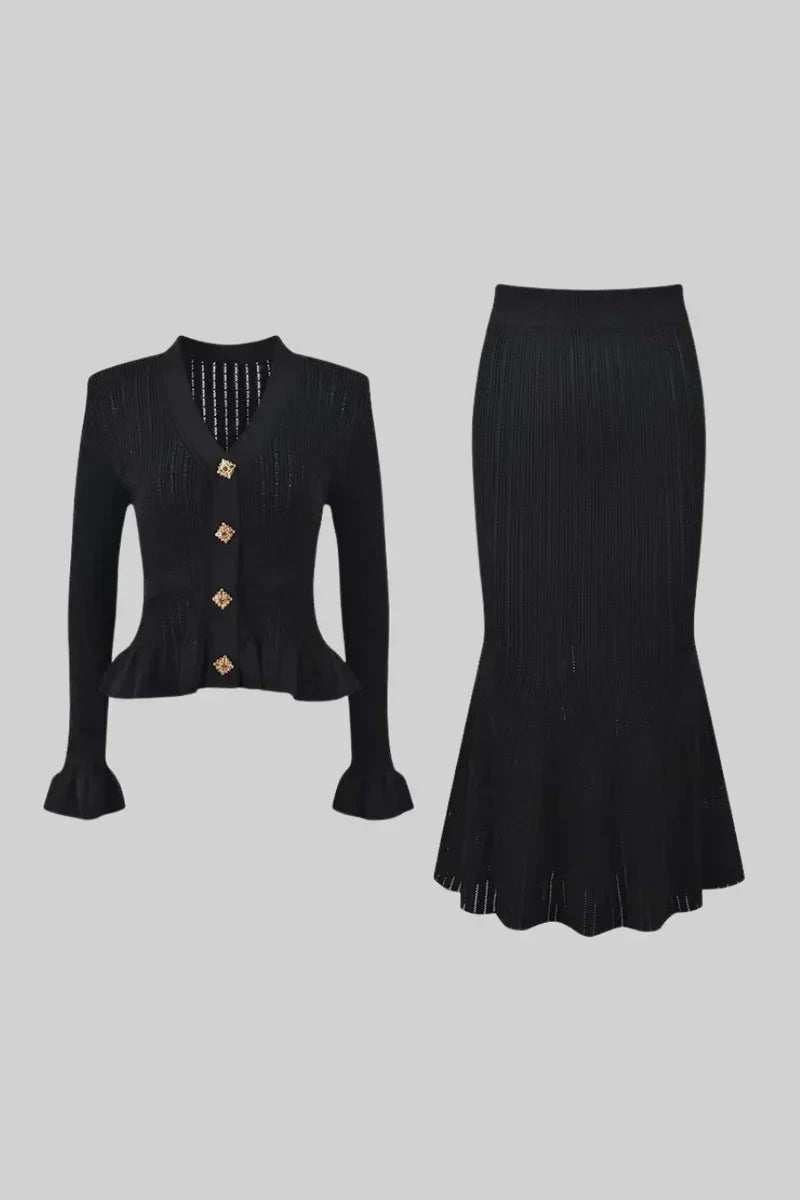 Prudence Ensemble de Robe Midi en Maille Raffinée et Top à Boutons
