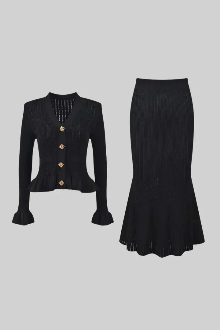 Prudence Ensemble de Robe Midi en Maille Raffinée et Top à Boutons