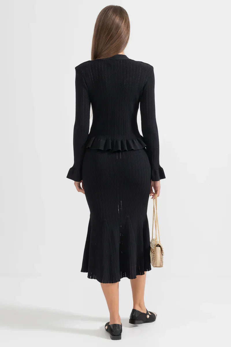 Prudence Ensemble de Robe Midi en Maille Raffinée et Top à Boutons