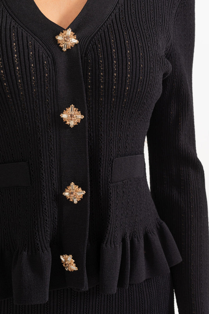 Prudence Ensemble de Robe Midi en Maille Raffinée et Top à Boutons