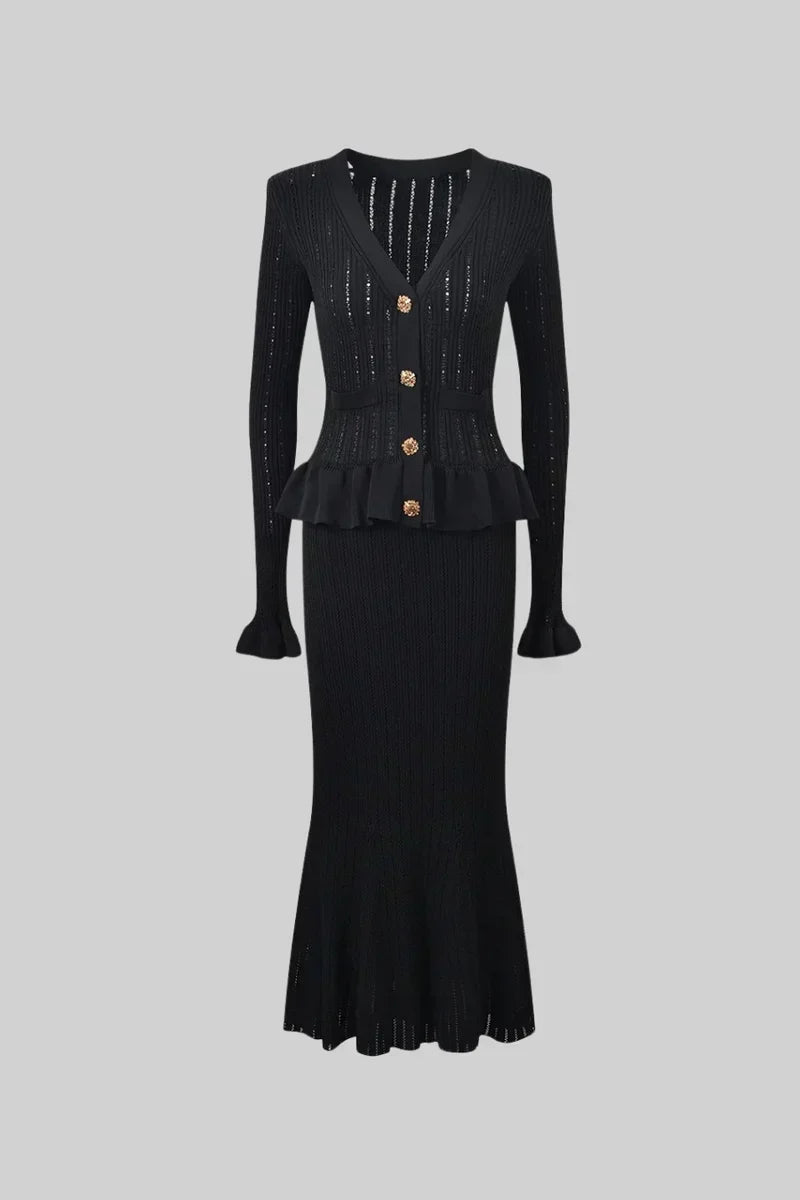 Prudence Ensemble de Robe Midi en Maille Raffinée et Top à Boutons