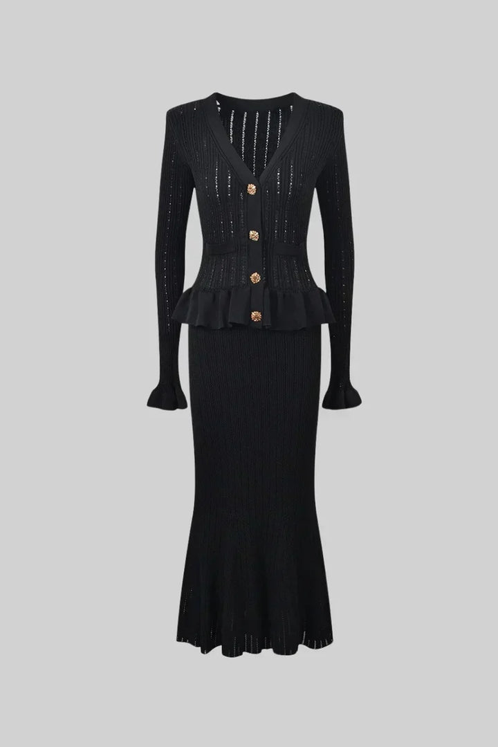 Prudence Ensemble de Robe Midi en Maille Raffinée et Top à Boutons
