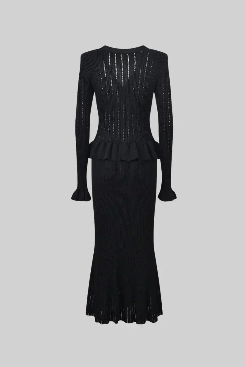 Prudence Ensemble de Robe Midi en Maille Raffinée et Top à Boutons