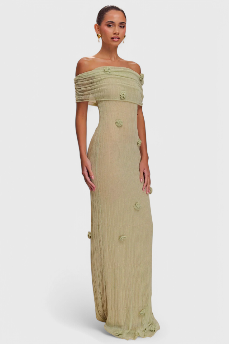 Barbara Robe Maxi en Tricot Off-Shoulder