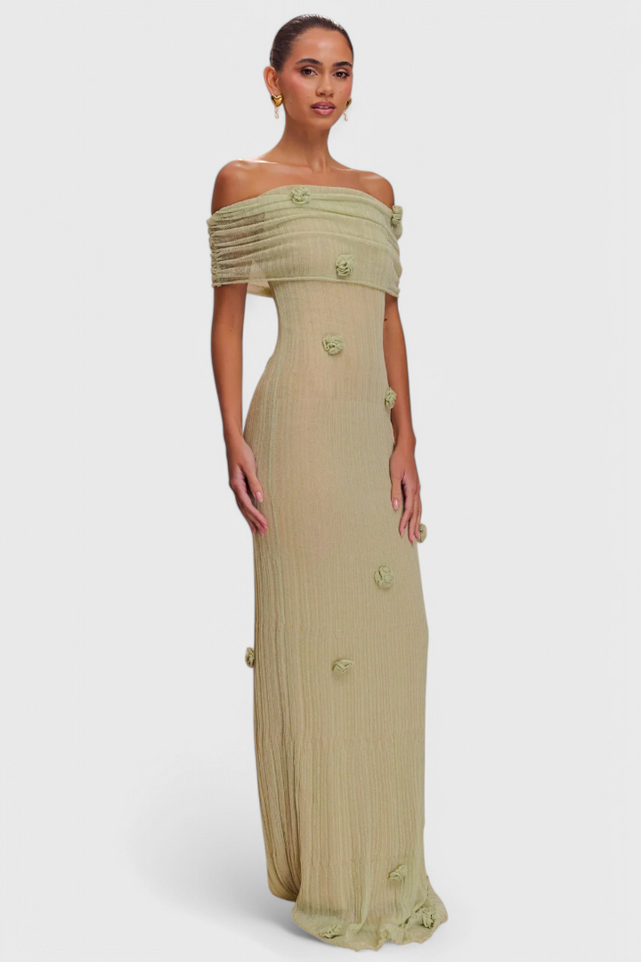 Barbara Robe Maxi en Tricot Off-Shoulder