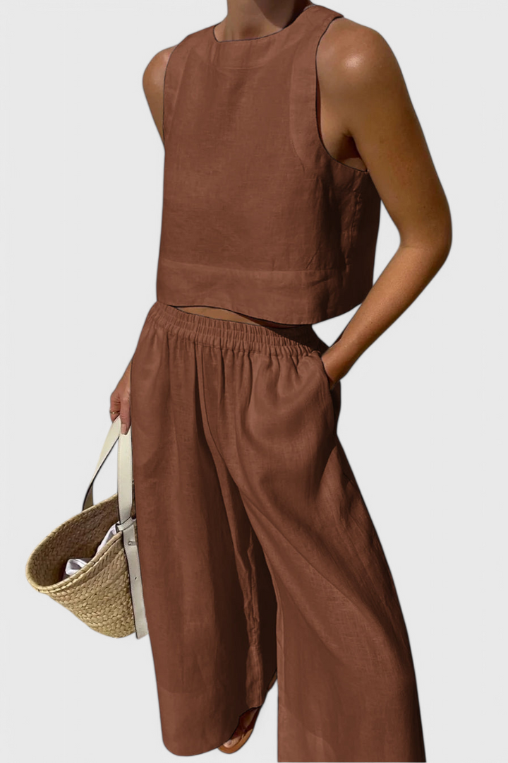 Avelina Ensemble Minimaliste en Coton et Lin Léger
