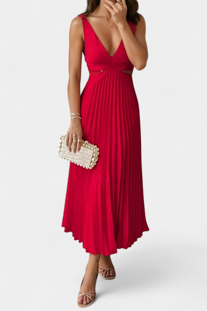 Robe Selena Sans Manches Plissée avec Fente Latérale et Détail Tordu