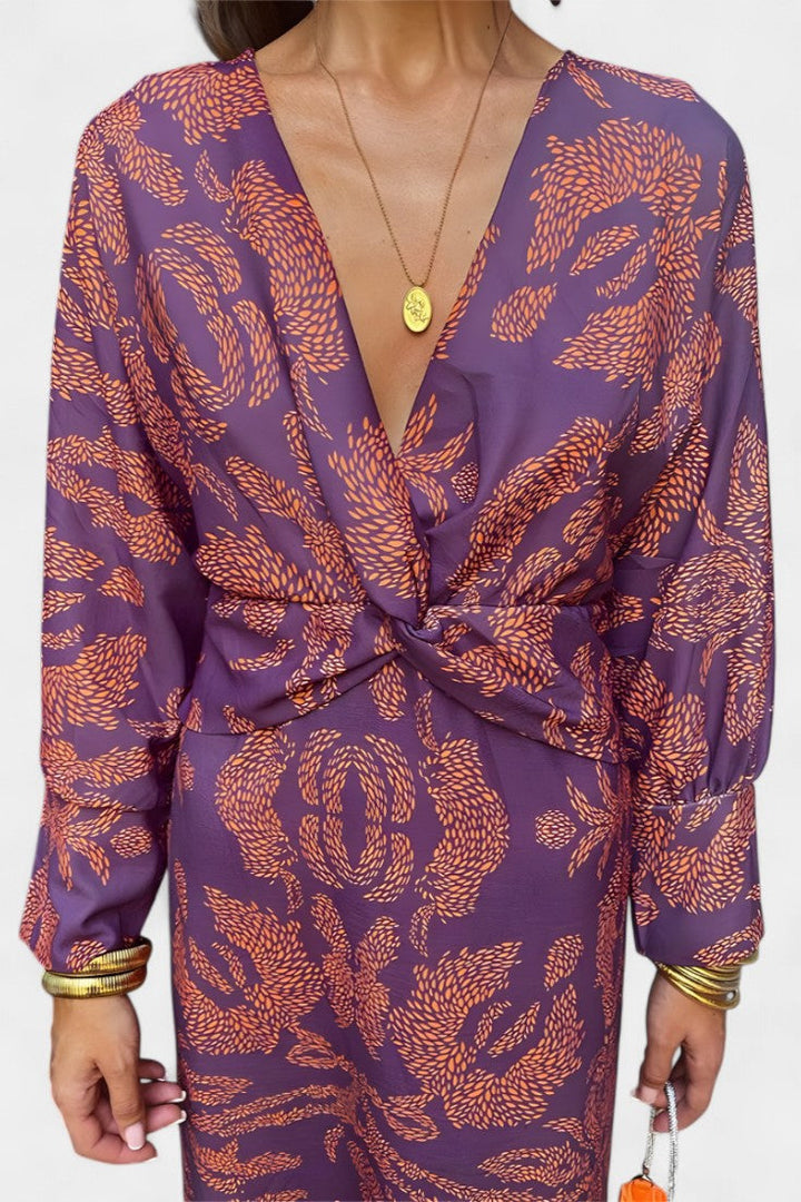 Elara Robe Maxi avec Décolleté en V et Nœud Frontal