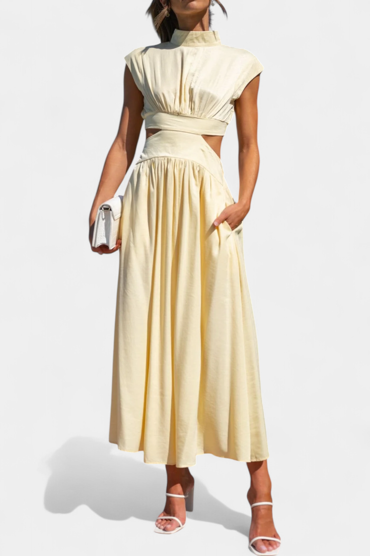 Jocelyn Ensemble Long Minimaliste avec Col Haut et Fente Latérale